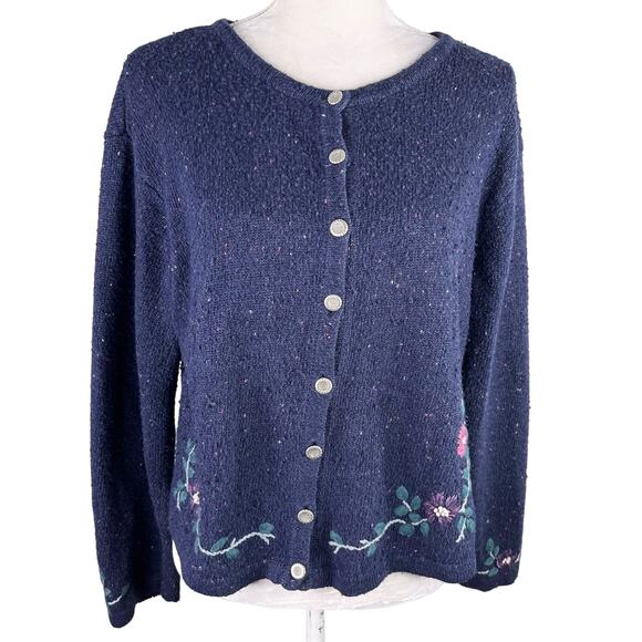 Northern Reflections Sweater Cardigan Large Navy Pink Floral L - Picture 11 of 12